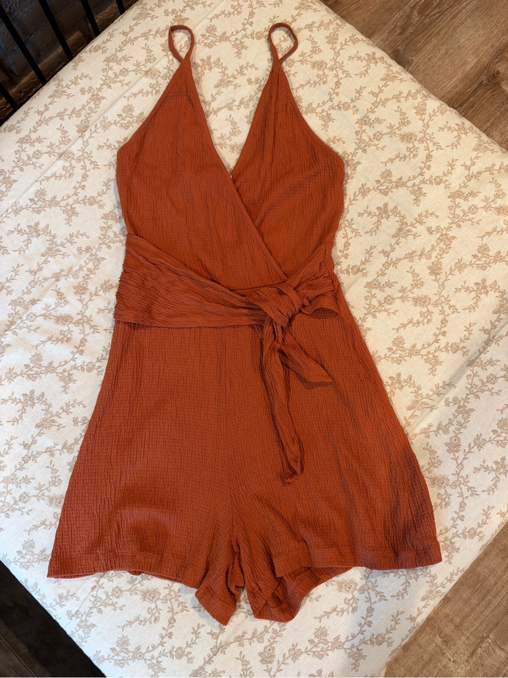 Womens Rust Orange One-Piece Romper - Wrap Front / sz small